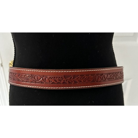 El Rodeo Rust Red Embossed Stitched Leather Belt Western 1.5” Wide 34 -36” Waist - Picture 4 of 6